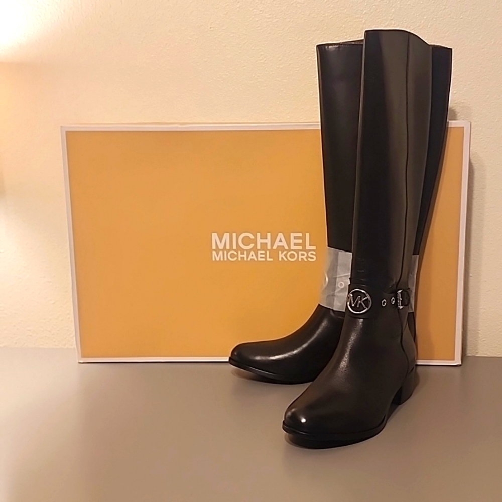NIB Michael's Kors Women's Black Heather Riding Leather Boots Sz 8M